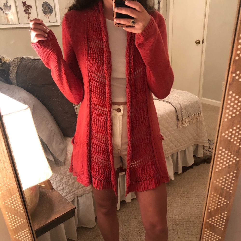 Anthropologie orange knit cardigan